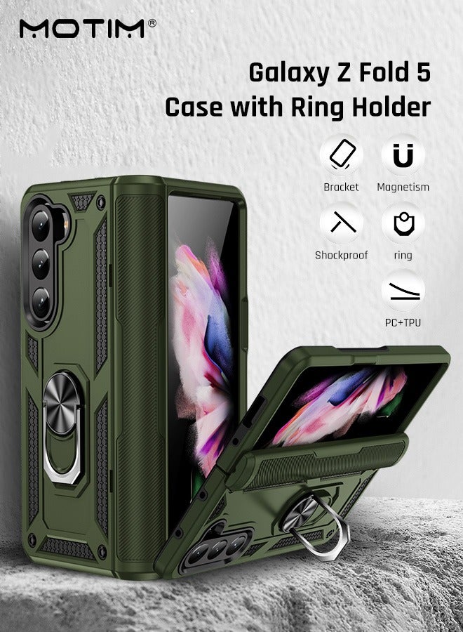 Samsung Galaxy Z Fold 5 Case with Armor Design Military Grade Protection Heavy Duty Protective Built In Kickstand Phone Case Cover with Rotable Ring Holder Support Magnetic Charging