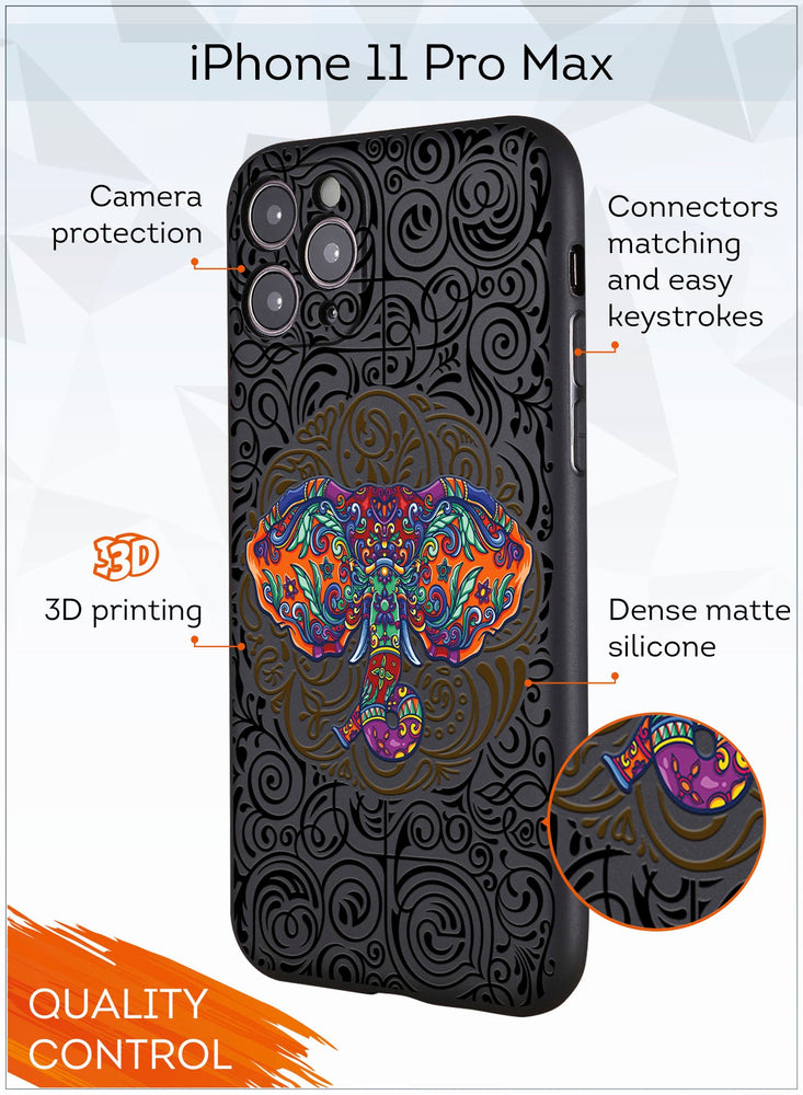 for iPhone 11 Pro Max Case, Shockproof Protective Phone Case Cover for iPhone 11 Pro Max, with The elephant Festival Pattern