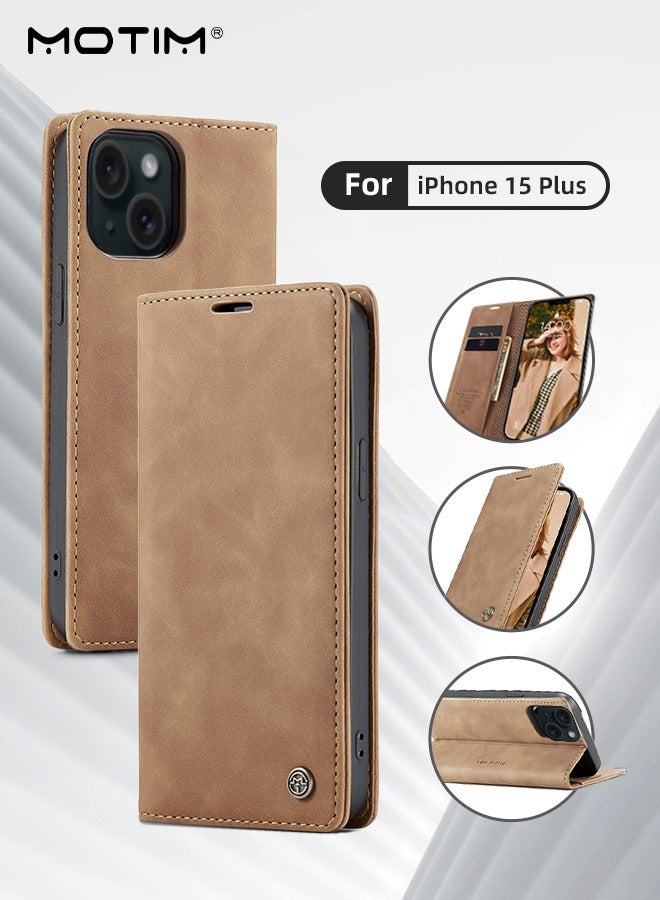 iPhone 15 Plus Case 6.7 Inch Premium Flip Leather Military Grade Protection Anti-Drop Phone Case with Wallet Shockproof Protective Kickstand Case Cover for iPhone 15 Plus