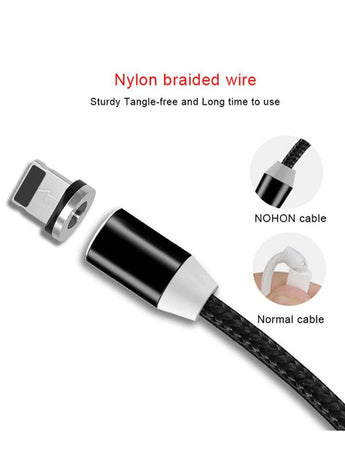 3-In-1 Magnetic Circular Fast Data Sync And Fast Charging Cable With Indicator Light 1m Black