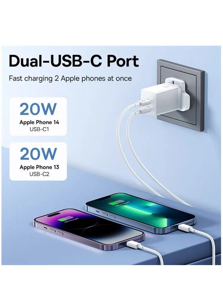 PD 40W USB C Charger GaN5 Pro iPhone 15 Charger 20W 2-Port iPad Fast Charger Type C Wall Plug Dual USB-C MacBook Air  Charger PD Fast Charging Adapter USB C Plug Samsung Phone Charger White