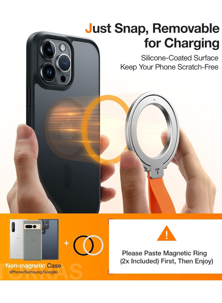 2023 Upgrade Magnetic Phone Grip Holder Kickstand with Silicone Loop, Compatible with PopSockets MagSafe Ring Removable, for iPhone 14, 13, 12 11 Pro/Max/Plus/Mini,Samsung, Google - Silver