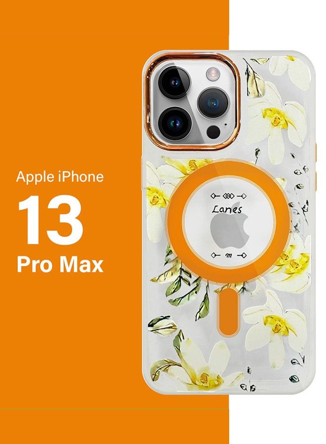 Case for Apple iPhone 13 PRO MAX Romantique Floral Design Fashion Flower Compatible with MagSafe & Wireless Charging Cover YELLOW