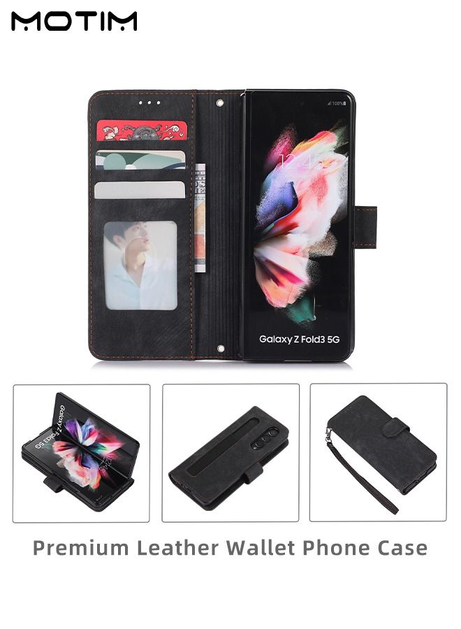 Phone Case Compatible with Samsung Galaxy Z Fold 4 Flip Leather Z Fold 4 Cover with Pen Slot and Hand Strap Shockproof Protective Kickstand Wallet