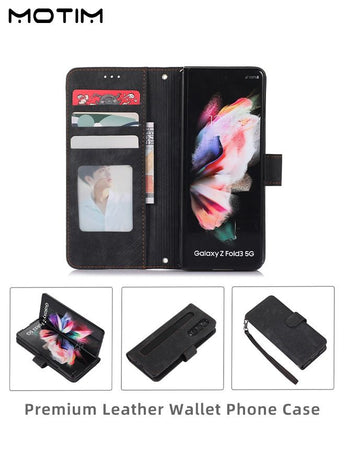 Phone Case Compatible with Samsung Galaxy Z Fold 4 Flip Leather Z Fold 4 Cover with Pen Slot and Hand Strap Shockproof Protective Kickstand Wallet