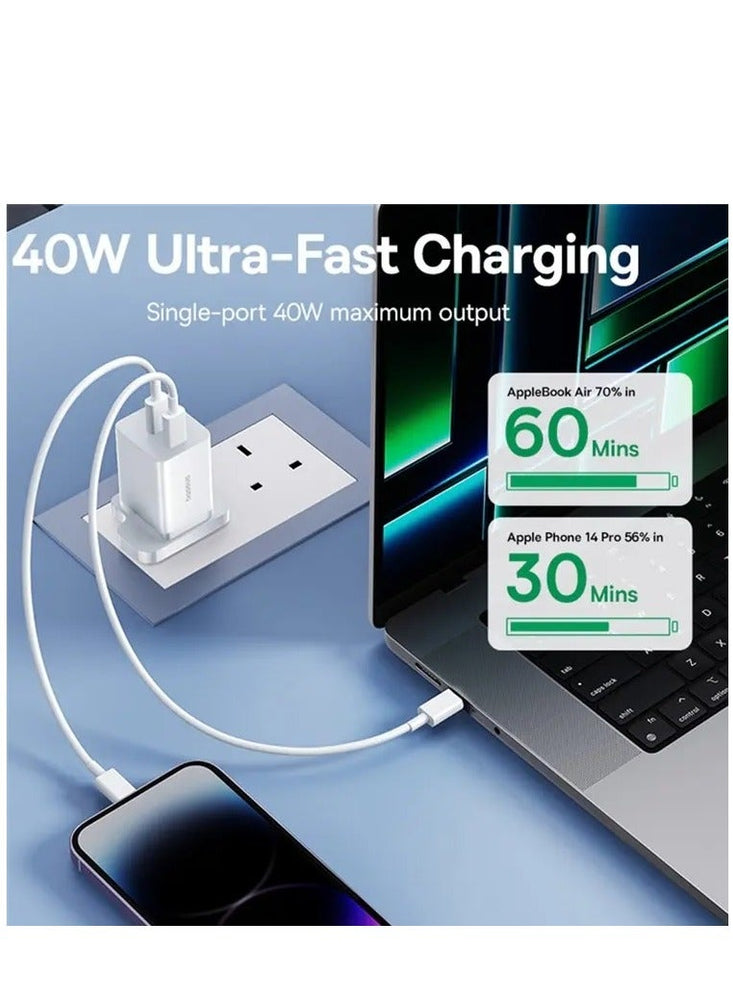 PD 40W USB C Charger GaN5 Pro iPhone 15 Charger 20W 2-Port iPad Fast Charger Type C Wall Plug Dual USB-C MacBook Air  Charger PD Fast Charging Adapter USB C Plug Samsung Phone Charger White