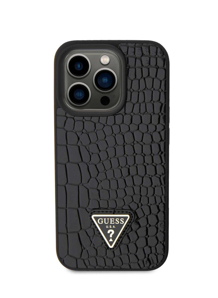 Guess Croco Case with Triangle Logo for iPhone 15 Pro - Black