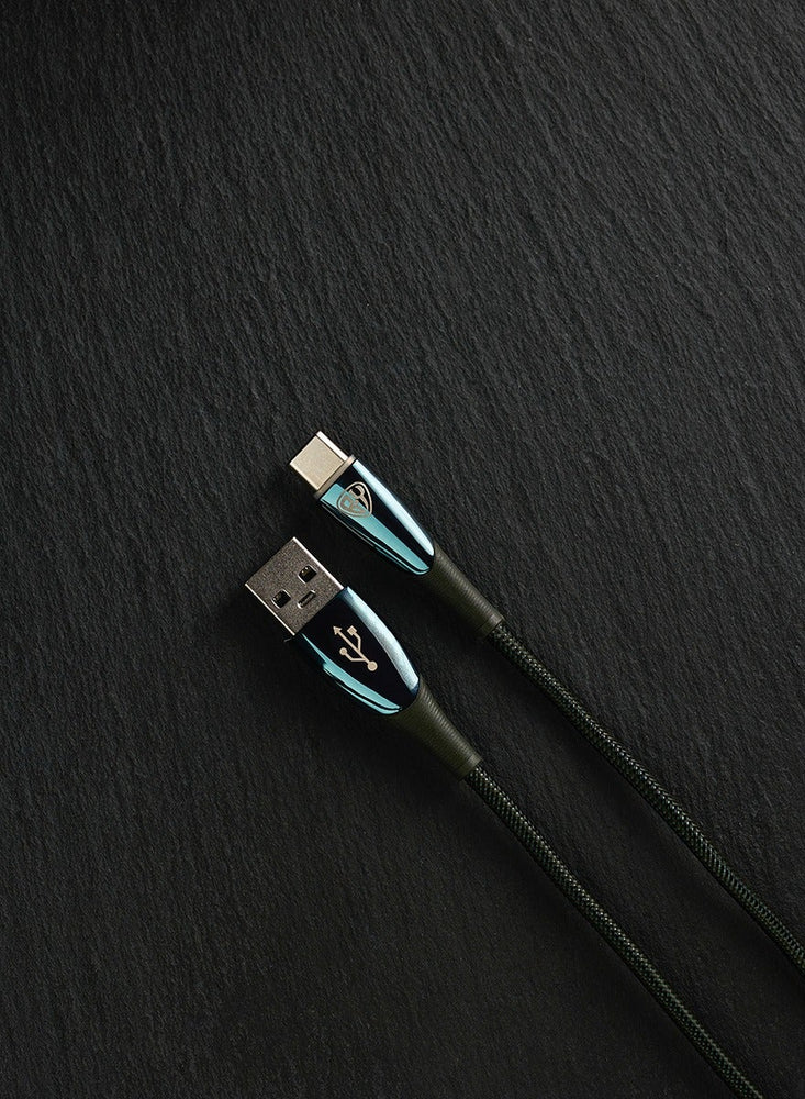 USB C Cable 1M 3A Fast Charging Cable QC3.0 Type C USB Data Transfer Metal Glossy Plug with LED and Strong Cevlar Braid Green Colour