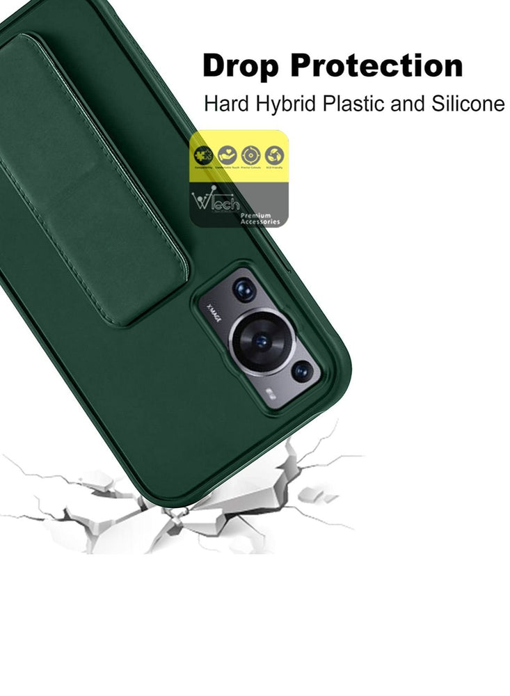 Hand Grip And Multi Stand Magnetic Car Mount Kickstand Finger Strap Case Cover For Huawei P60 Pro 2023 Dark Green