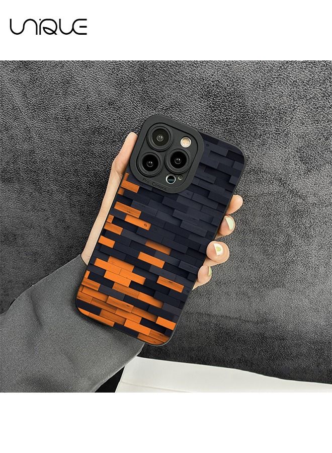 For iPhone 14 Pro Case -Stripe Protective Case Cover - Stylish and Minimalist - Black/Orange