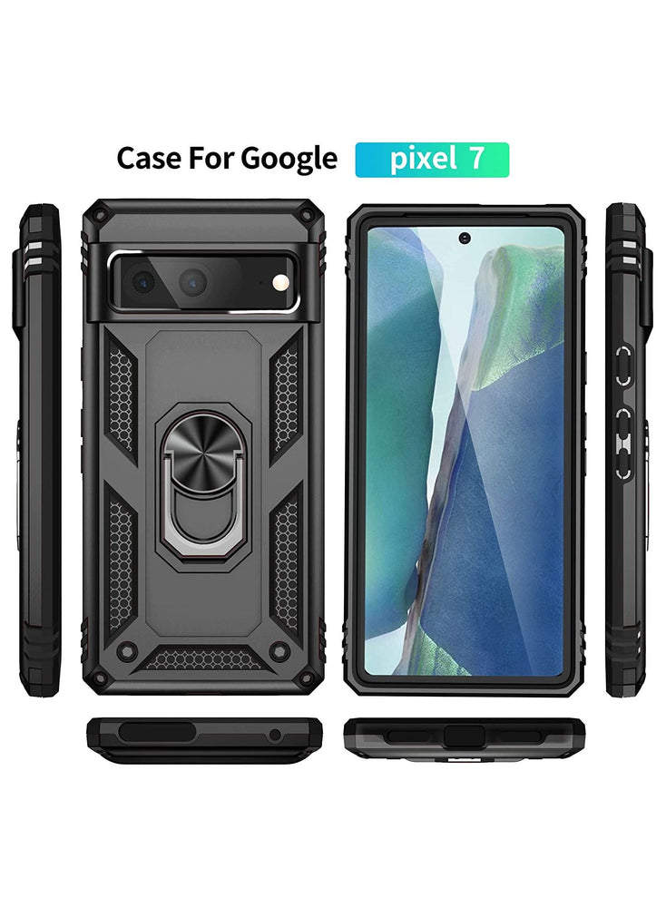 for Google Pixel 7 case Heavy Duty Rugged Full Body Scratch Proof Shockproof Screen Camera Protection Built-in 360 Ring Kickstand Military Hard Back Phone Cover for Men Women Black