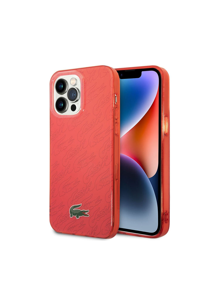 Lacoste iPhone 14 Pro Max Hard Case IML Double Layer & Dyed Bumper Signature Pattern, Scratch Protection & Easy Snap-On - Red