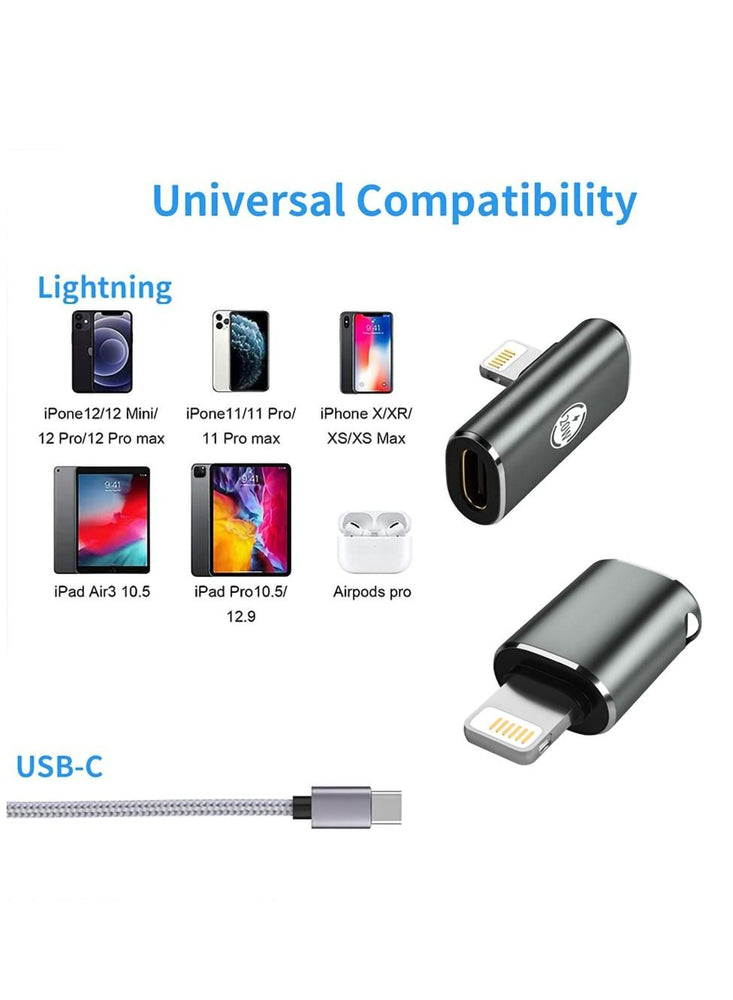 2 PCS Type C Female to Lighting Male, 90 Degree Adapter for iPhone iPad, USB C to iPhone Elbow Angle Adapter Converter, Type C Female to Lighting Male Adapter USB C to Phone Adapter Converter