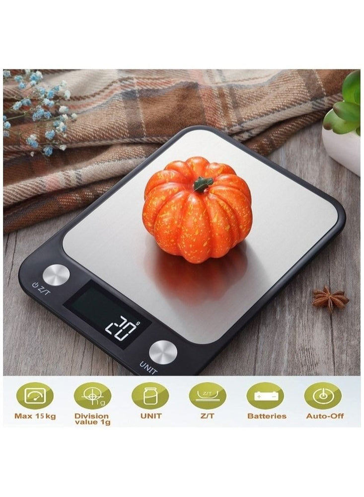 Digital Kitchen Food Scale 15kg Black 16.5X1.9X22.5centimeter