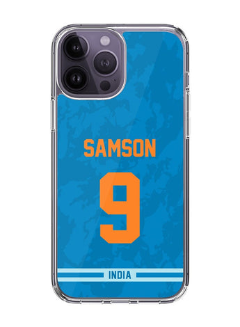 Classic Clear Case for iPhone 14 Pro Max , Hybrid Soft Case Transparent Cover - Player Name - Sanju Samson, Jersey Number- 9