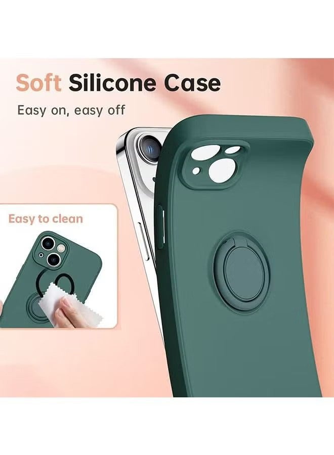 Case For iPhone 15 Case With Ring Stand, 360° Rotatable Ring Holder Magnetic Kickstand, Soft Microfiber Lining Shockproof Rubber Protective Phone Cases Cover For Women Girls, Green