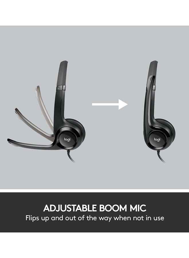 H390 Wired Headset, Stereo Headphones With Noise-Cancelling Microphone, USB, In-Line Controls, PC/Mac/Laptop Black