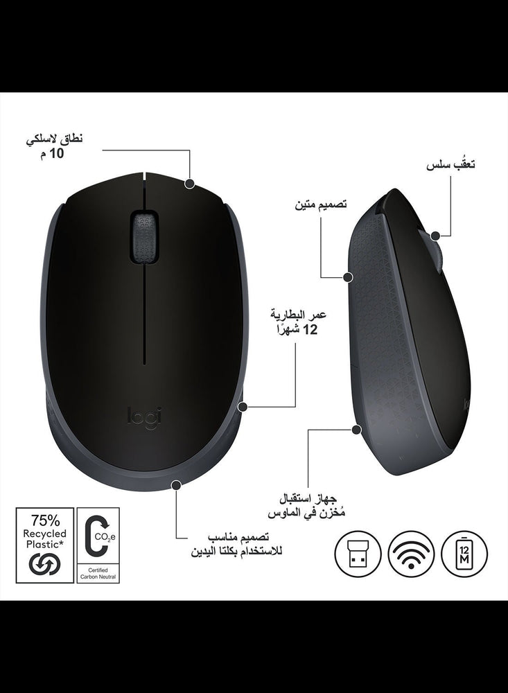 M171 Reliable Wireless Connectivity Mouse 2.4 GHz With USB Black