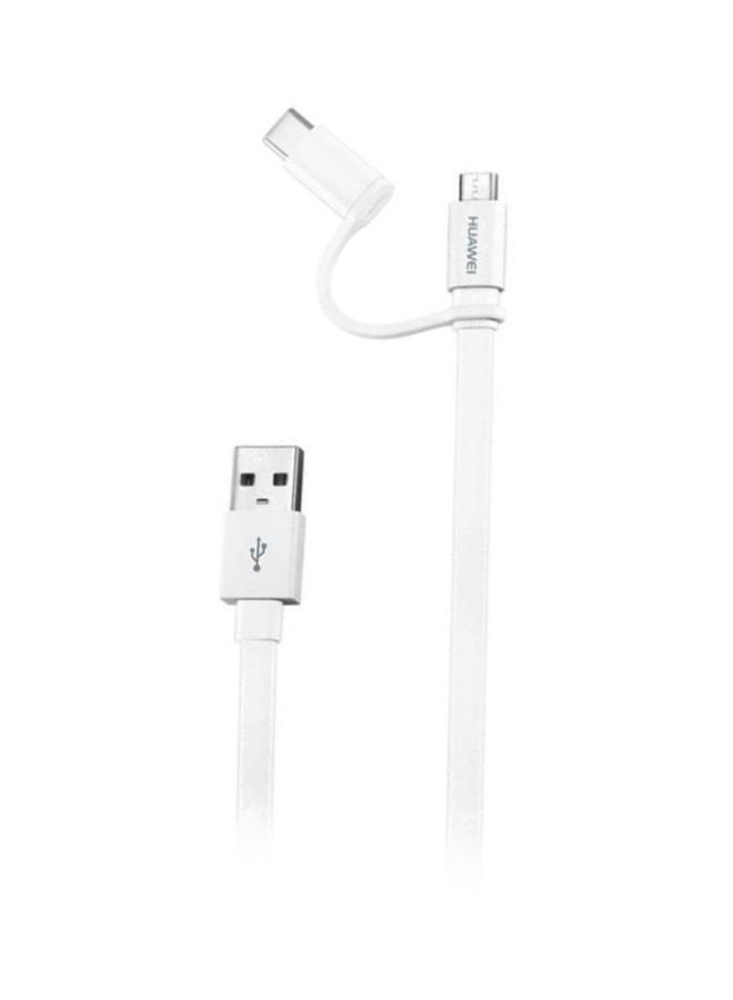 2-In-1 MicroUSB And Type-C Cable White