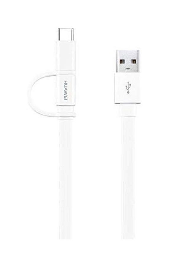 2-In-1 MicroUSB And Type-C Cable White