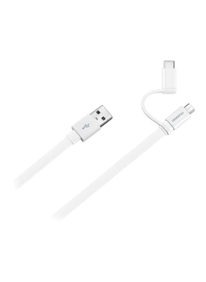 2-In-1 MicroUSB And Type-C Cable White