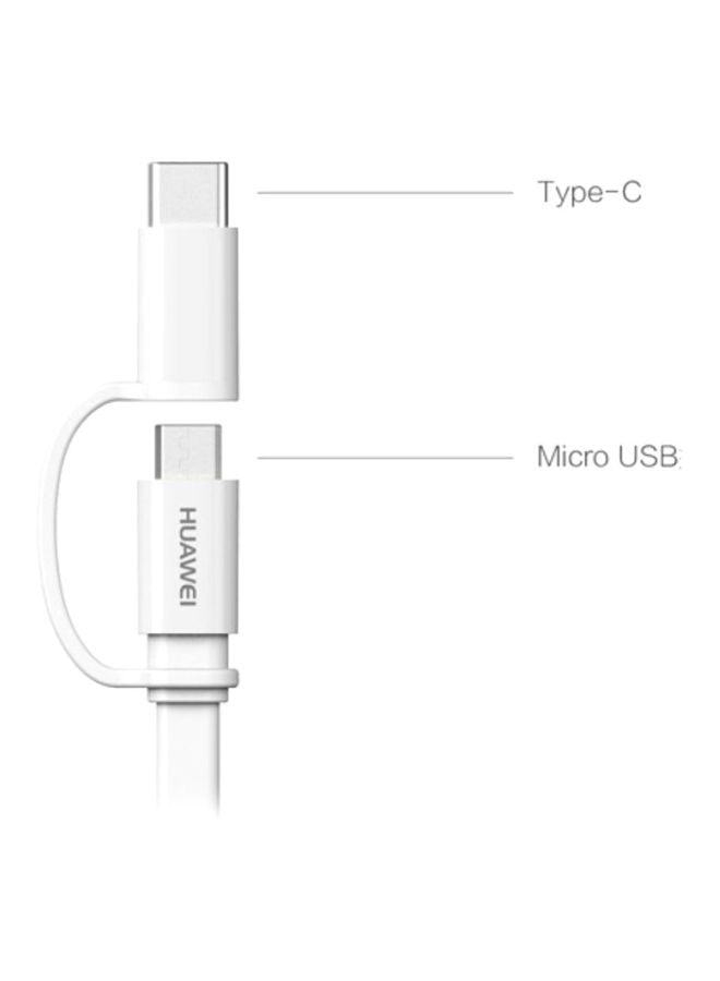 2-In-1 MicroUSB And Type-C Cable White