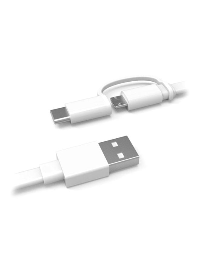 2-In-1 MicroUSB And Type-C Cable White