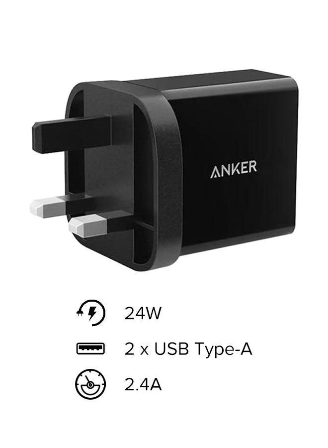 24W Dual-Port USB Charger Black