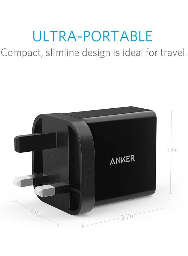 24W Dual-Port USB Charger Black