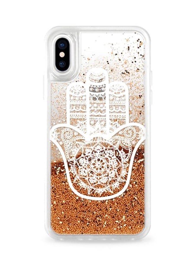 Glitter Protective Case Cover For Apple iPhone XS/X Gold White Hamsa Hand Gold White Hamsa Hand