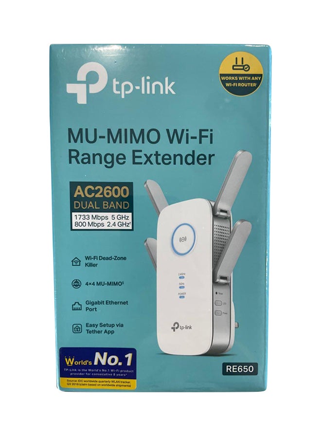 Mesh WiFi Range Extender AC2600 Dual Band Wi-Fi Router RE650 White