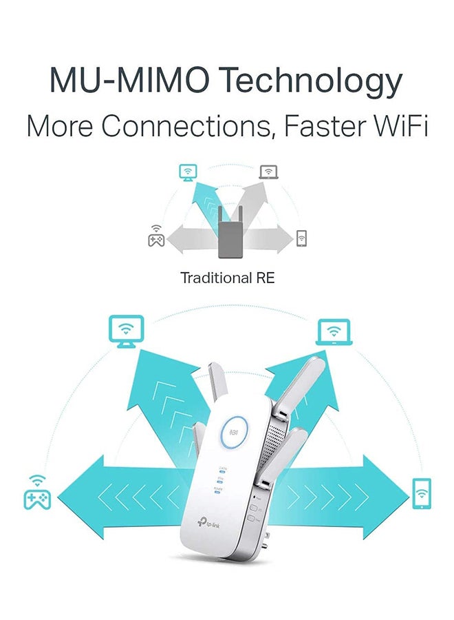 Mesh WiFi Range Extender AC2600 Dual Band Wi-Fi Router RE650 White