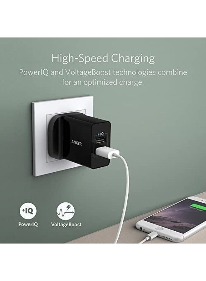 24W 2-Port USB Wall Charger Adapter Black