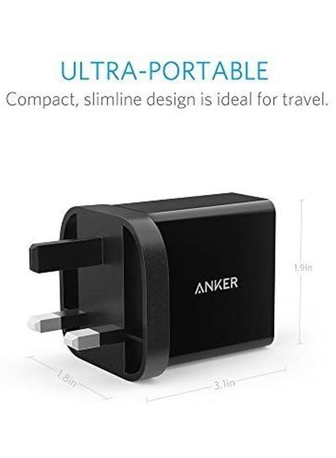 24W 2-Port USB Wall Charger Adapter Black