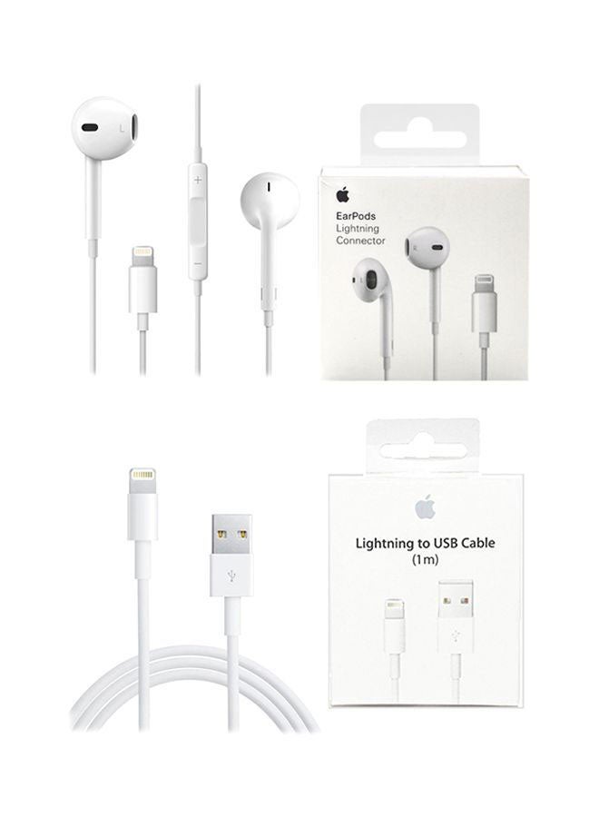 2-In-1 Apple EarPods with Lightning Connector And Lightning to USB Cable For Apple iPhone White