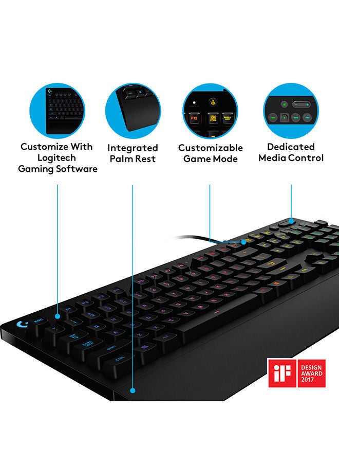 Logitech G213 Prodigy Gaming Keyboard, RGB Lightsync Backlit Keys, Spill-Resistant, Customizable Keys, Dedicated Multi-Media Keys