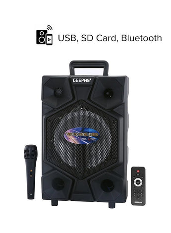 8 Inch Trolley Bluetooth  Professional Speaker- One-Wired Microphone, Battery Rechargeable | Karaoke DJ Speaker With LED Lights |USB And Auxiliary Inputs GMS8575 Black