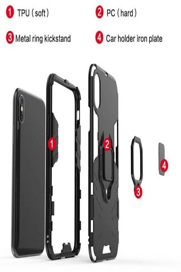 Protective Case Cover For iPhone XS Max With Car Mount Magnetic And Finger Ring Black