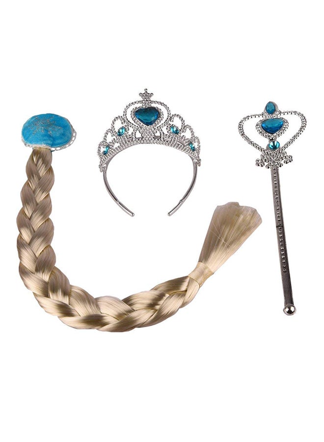 3-Pieces Set Frozen Elsa Cosplay Tiara Girl Hair Accessories Set Crown Wig Wand