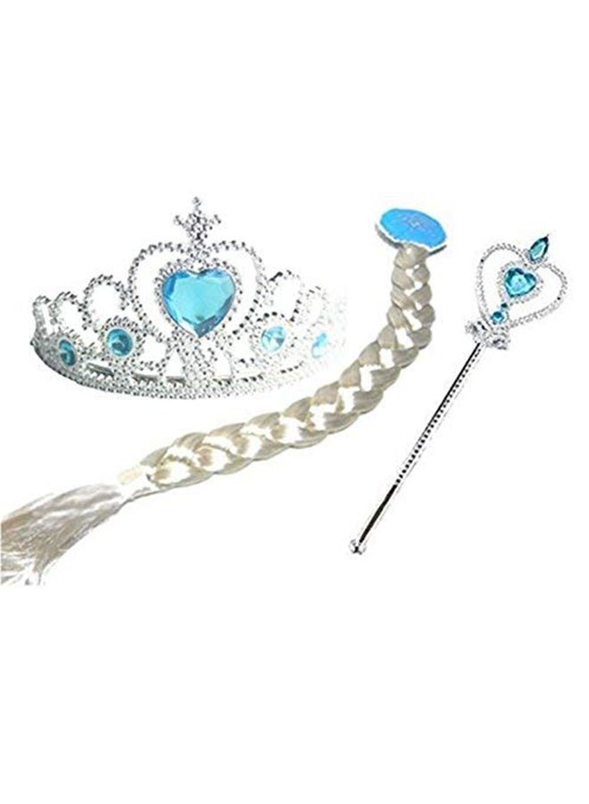 3-Pieces Set Frozen Elsa Cosplay Tiara Girl Hair Accessories Set Crown Wig Wand