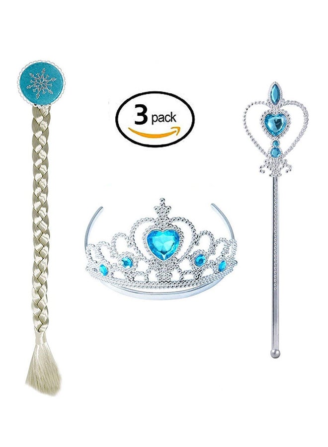 3-Pieces Set Frozen Elsa Cosplay Tiara Girl Hair Accessories Set Crown Wig Wand