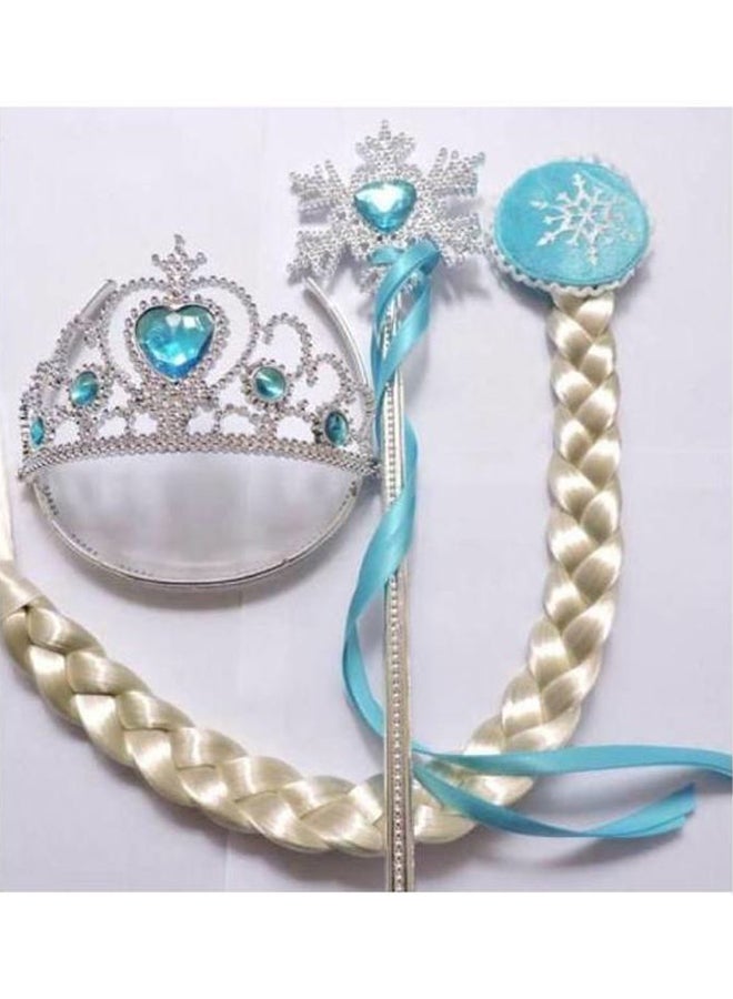 3-Pieces Set Frozen Elsa Cosplay Tiara Girl Hair Accessories Set Crown Wig Wand