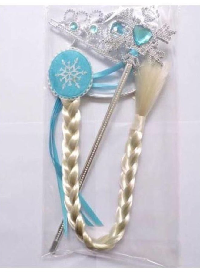 3-Pieces Set Frozen Elsa Cosplay Tiara Girl Hair Accessories Set Crown Wig Wand