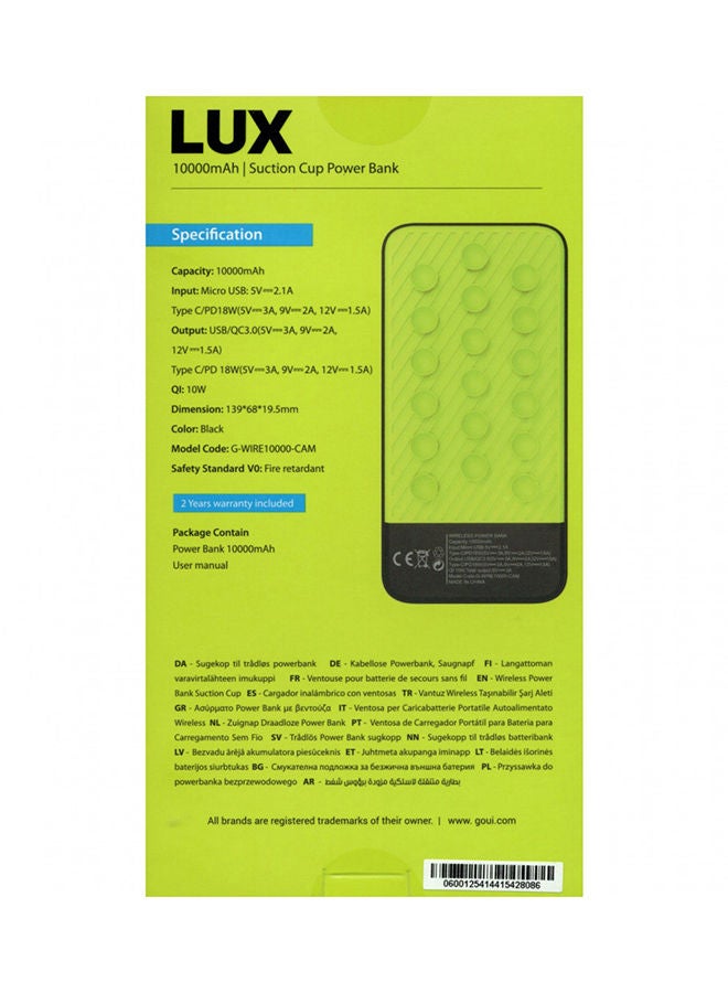 10000 mAh LUX Wireless QI Power Bank Type C 18 watt Black/Green