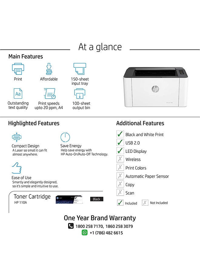 Laser 107w Wireless - Print speed up to 21 ppm - [4ZB78A] White