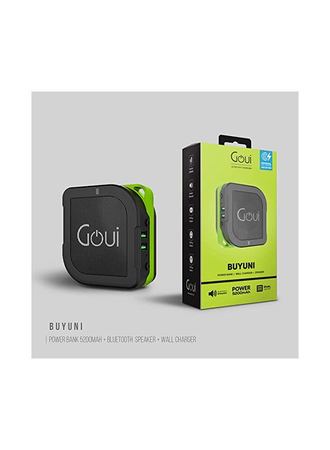 Buyuni 3-In-1 Power Bank 5200 mAh + Bluetooth Speaker + Wall Charger Black/Green