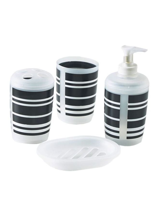 4-Piece Striped Bath Accessories Set White/Black