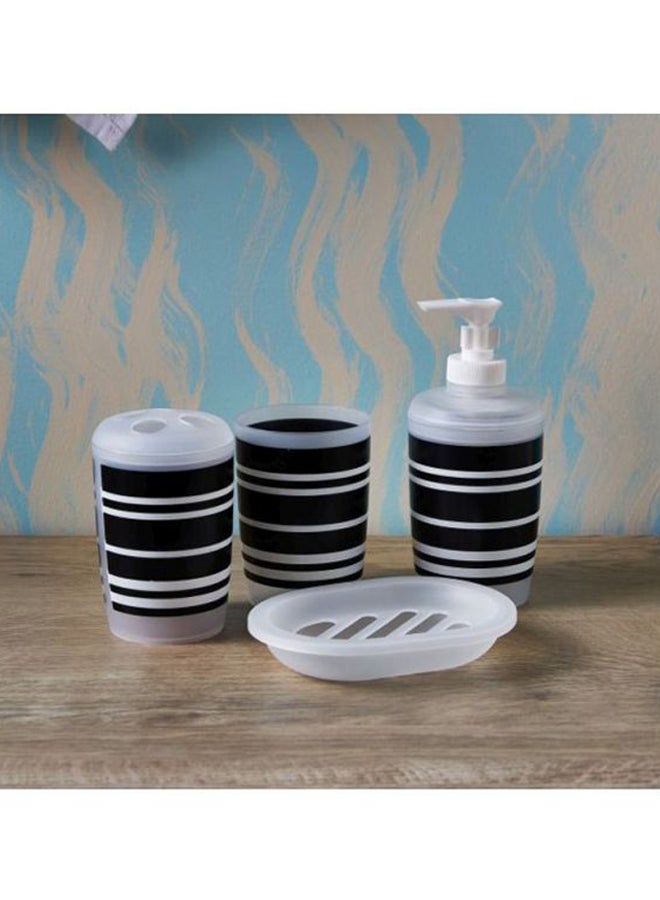 4-Piece Striped Bath Accessories Set White/Black