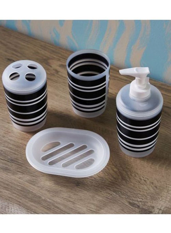 4-Piece Striped Bath Accessories Set White/Black