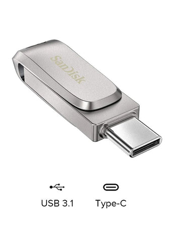 Ultra 256GB Dual Drive Luxe Type-C 150MB/s USB 3.1 Gen 1, Silver, SDDDC4-256G-G46, 256 GB